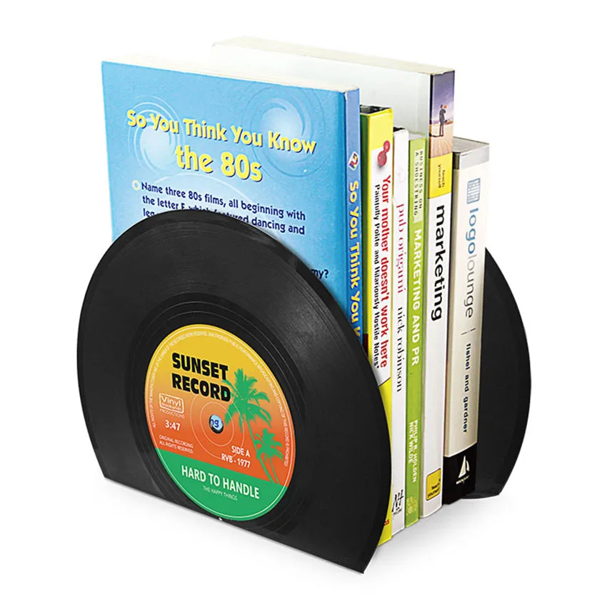 2Pcs/set Retro Vinyl Record Bookends Creative Vintage CD Bookend Students Desktop Book Holder Shelf Storage Rack Home Ornaments bookend 2pcs set retro vintage record bookends vinyl book holder desk organizer desktop school office accessories material