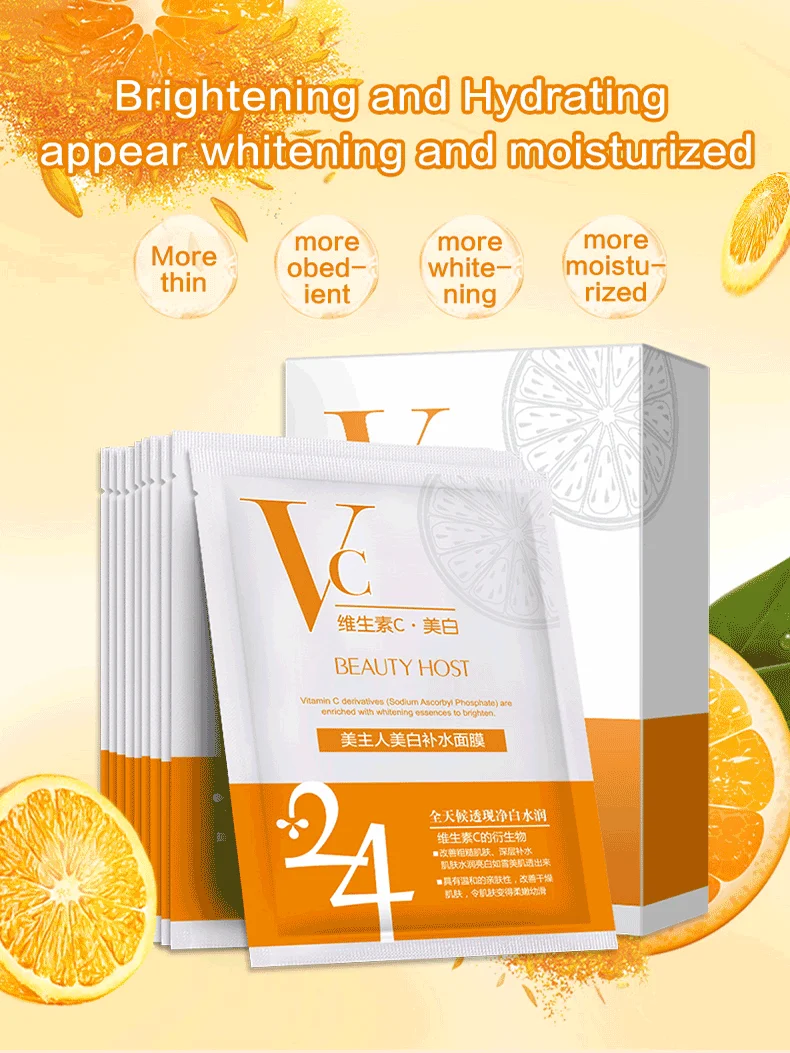 Vitamin C serum mask lightening mask anti-acne full of vitamin oily face balancing skin non woven face mask - Цвет: Белый