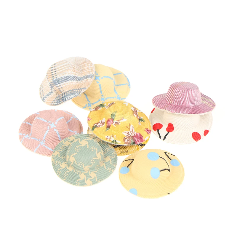

1PC Kawaii Mini Doll House Sun Hat Sun Hat Cartoon Floral Hat Model Creative Decoration Dolls Accessories