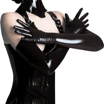 

Gothic Women Wet Look Faux Leather Gloves Evening Party Dress Cosplay Costume
