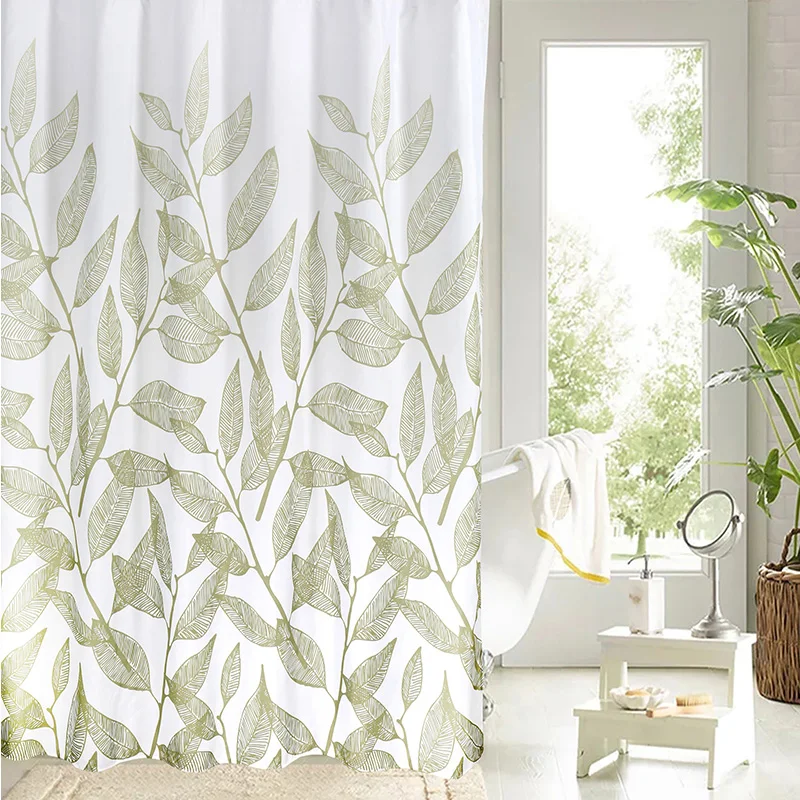 

Withme Shower Curtain Bathroom curtain Fabric shower curtain 12 hooks Waterproof Bathroom Curtain Green Leaves Bathtub Decor