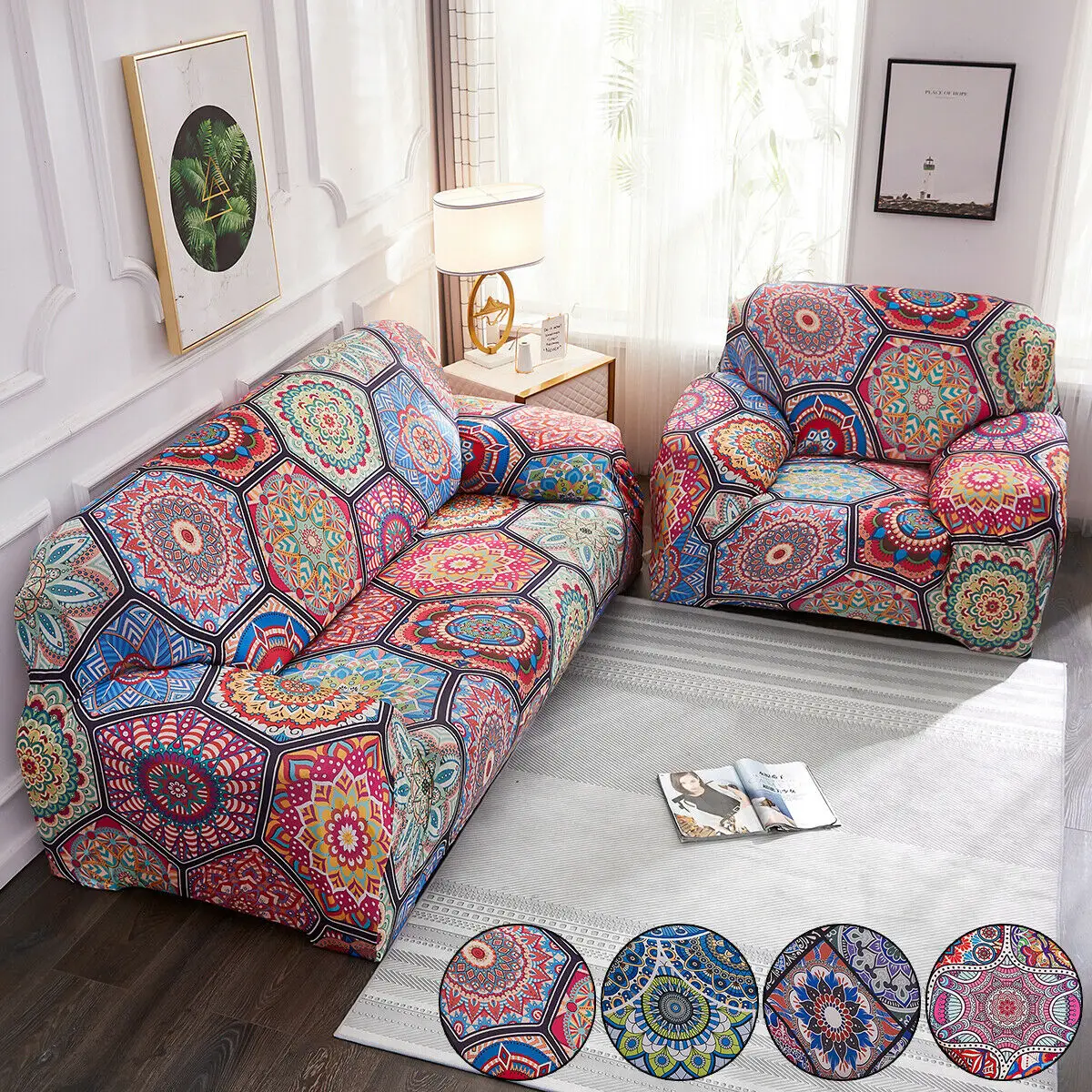 1/2/3/4 Seater Morocco All-inclusive Sofa Cover Slipcover Polyester Spandex Stretch Printed Bohemian Polyester Furniture Cover