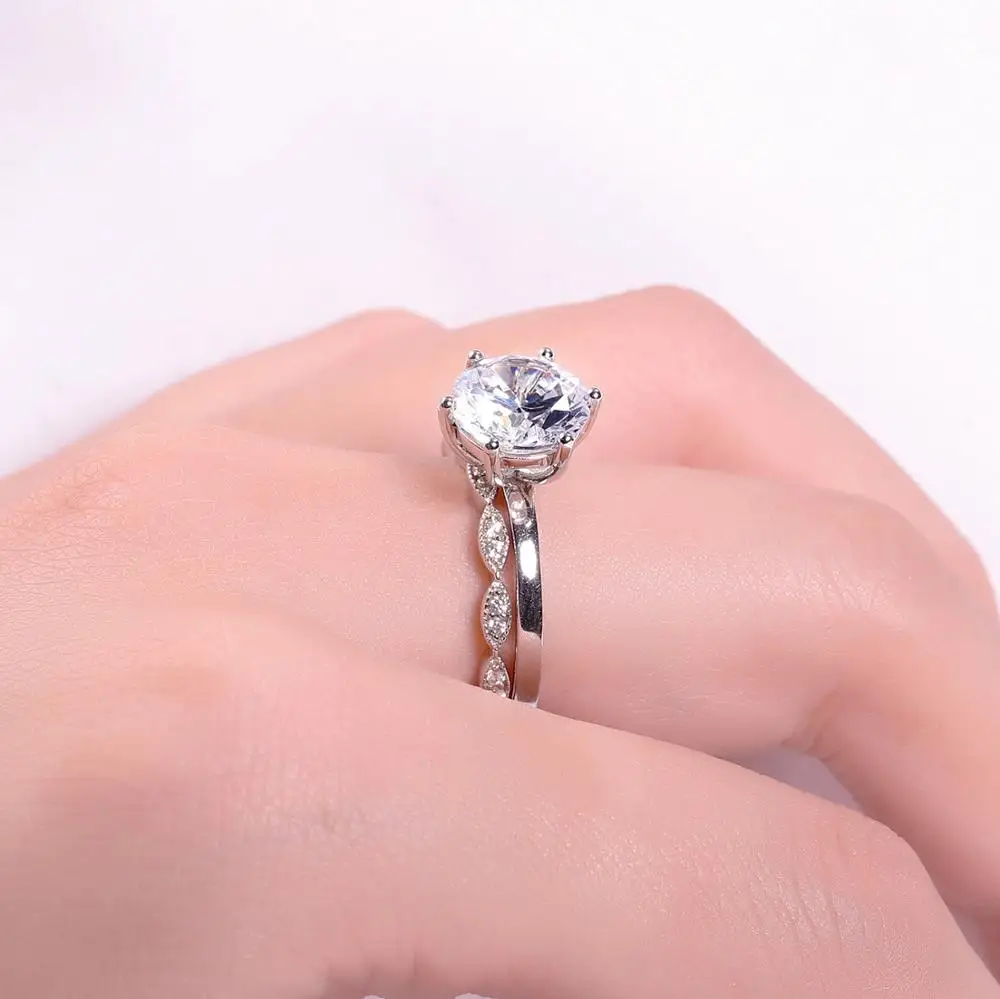 GEM'S BALLET Brilliant 3.0Ct 9mm EF Color 925 Sterling Silve 6 Prong Moissanite Ring Stacking Solitaire Bridal Rings Set Jewelry |