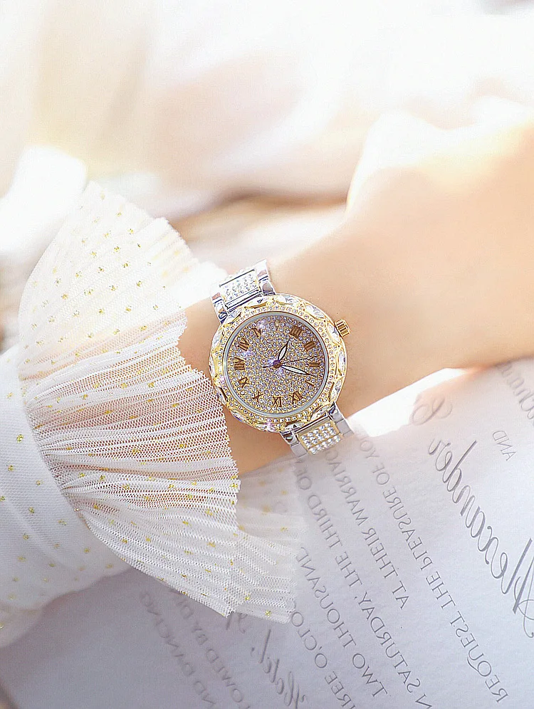 Модные женские кварцевые часы женские водонепроницаемые повседневные нарядные часы женские золотые наручные часы с кристаллами Рождественский подарок relogio feminino