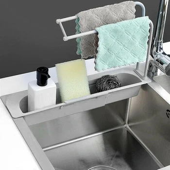 

Telescopic Sink Holder Expandable Storage Drain Basket Rack Holder Drainer Sink Tray Dish Drying Rack For Home Kitchen