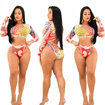 

Women Floral Long Sleeve Tie Side Swimsuit Bathing Suit Swimwear Bikini Two Piece Swimsuit Long Sleeve High Waist Bikini Set