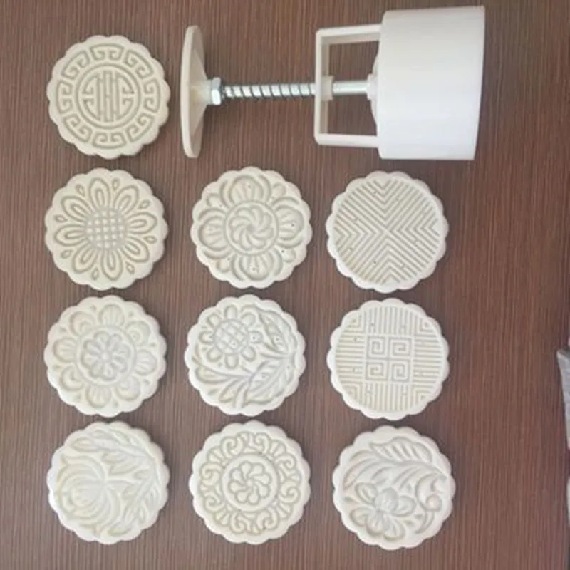 100g-Round-Mooncake-Mold-Cookies-Moon-cake-Decor10-Flower-Stamps-1-Barrel-Cake-Tool