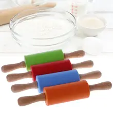 Силиконовая мини Скалка ролики деревянная ручка Скалка антипригарный детский кухонный инструмент для приготовления пищи выпечки 72XF