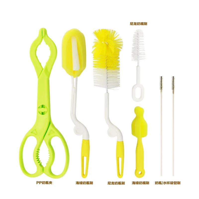 

7 Sponge Pieces Feeding Bottle Brush Brush Infant Nylon Pieces Nipple Brush Cleaning Straw Wash Feeding Bottle Brush Set