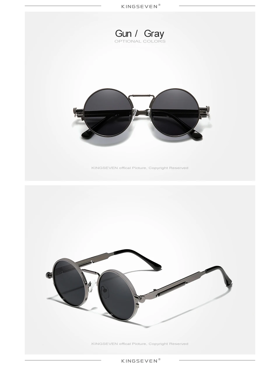 KINGSEVEN Round Sunglasses Men Women Gothic Steampunk Sunglasses