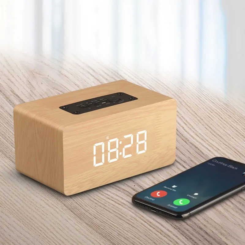 Wooden Clock W5C Version Bluetooth Speaker Clock Radio Bedside With Bluetooth Speaker EX03