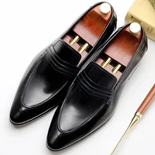 2019 High Quality Luxury Italian Brand Dress Shoes Men Slip On Office Shoes Pointed Toe Formal Shoes Mens Wedding Shoe