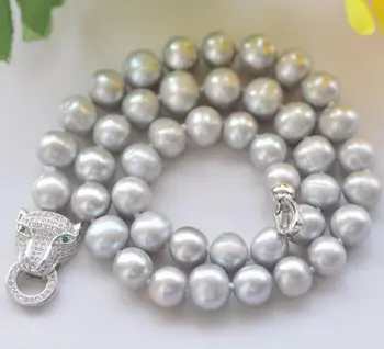 

Natural breeding freshwater gray pearl 9-10MM 18" leopard head clasp