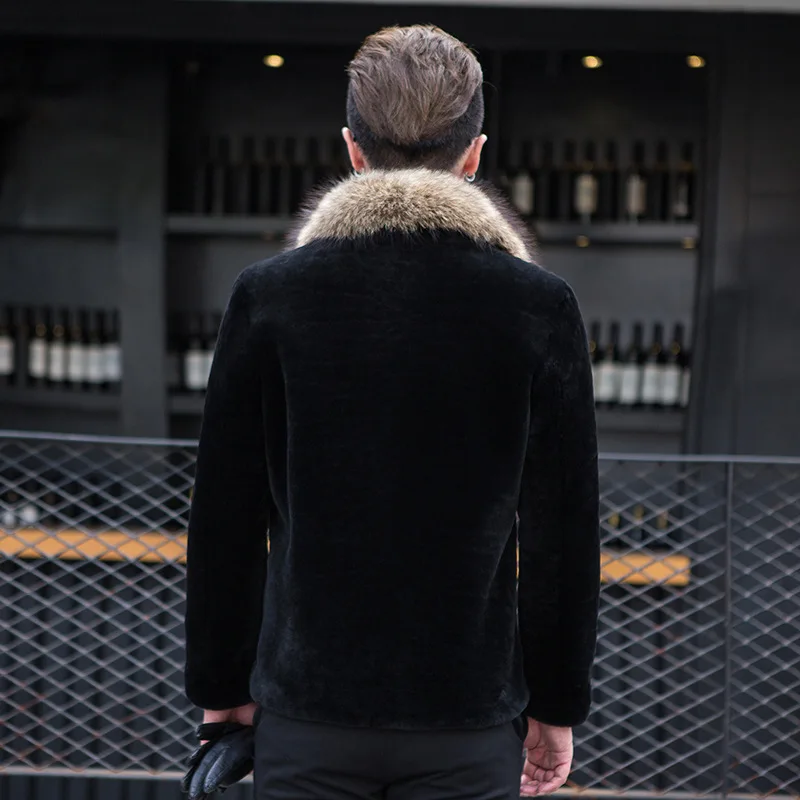 

100% Wool Winter Coat For Men Warm Luxury Natural Raccoon Fur Collar Long Parka Genuine Fur Jacket Plus Size LX2471
