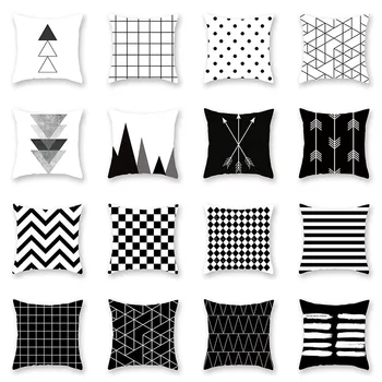 

2020 New Polyester Cotton Pillowcases Cushion Cover Black and White Geometric INS Decorative Pillowcases 45*45cm