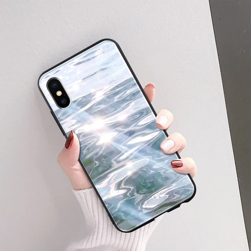 

Phone Case For iPhone 5 5S SE 6 6s 7 8 Plus X XR XS Max Anti-Knock Water Ocean Waves Silicone Phone Tempered Glass Back Cover