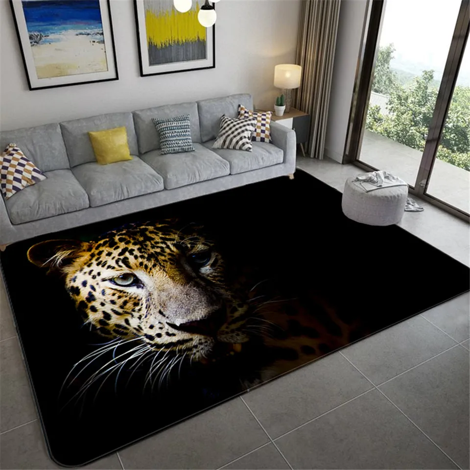 Fashion Leopard Pattern Carpet On The Floor 3D Animal Printed Big Carpet Living Room Soft Sponge Bathroom Mat Absorb Anti-slip