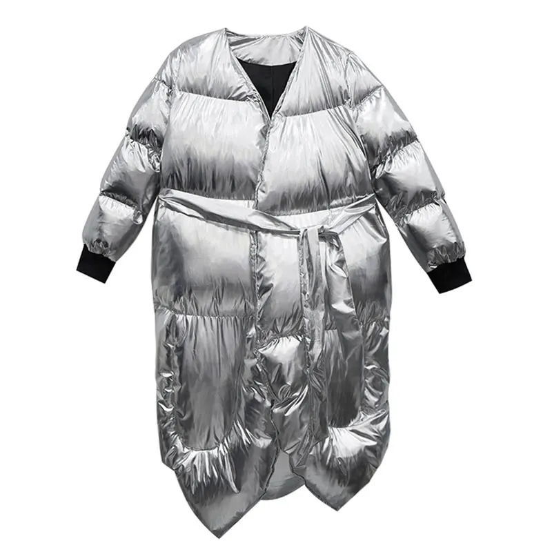 silver GCC3084 XITAO Необычные Модные парки, новинка, зимнее винтажное облегающее прямое длинное повседневное Свободное пальто с длинным рукавом GCC3084 - Цвет: silver GCC3084