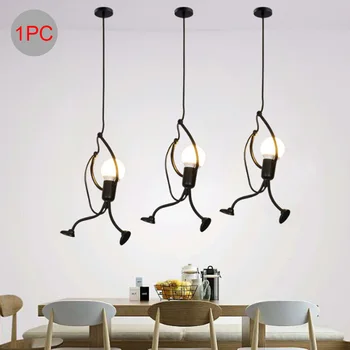 

Indoor Lighting Iron Vintage Mini LED Pendant Light Dining Room Adjustable Height Home Decor Cafe Little People Cartoon Art