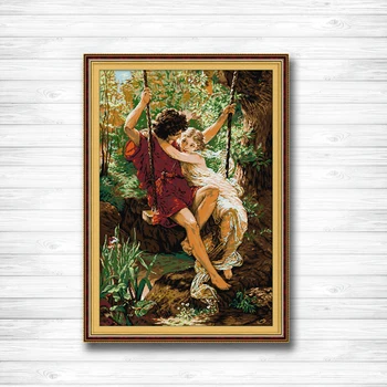 

Happy time 11CT Counted printed on Canvas DMC 14CT Cross Stitch Embroidery kit Needlework Set LOVE lovers On the swings together