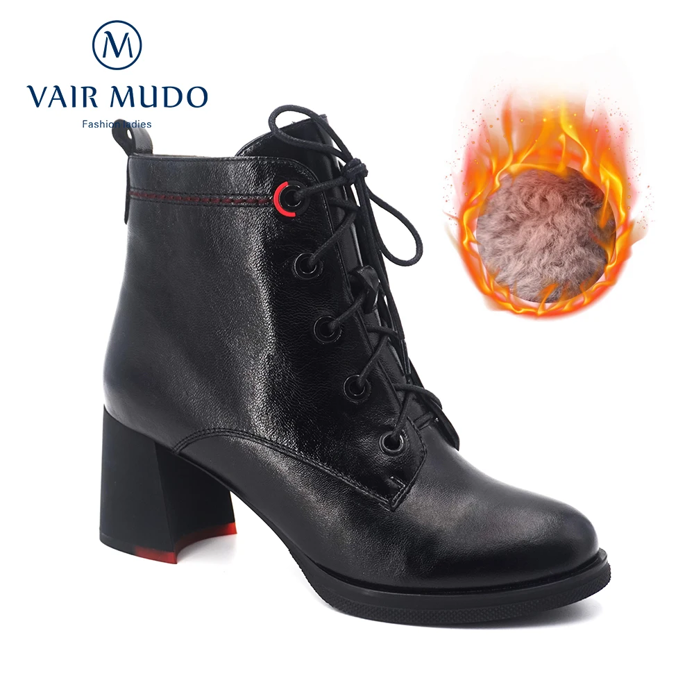 

VAIR MUDO Fashion Ankle Boots Warm Classic High Quality Handmade Winter Women's Boots Genuine Leather Lace-up Lady Boots DX45
