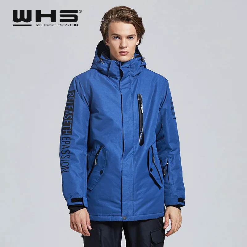 WHS мужская куртка для катания на лыжах, ветронепроницаемая, водонепроницаемая, теплая и плотная куртка, зимняя куртка, модная спортивная одежда из хлопка