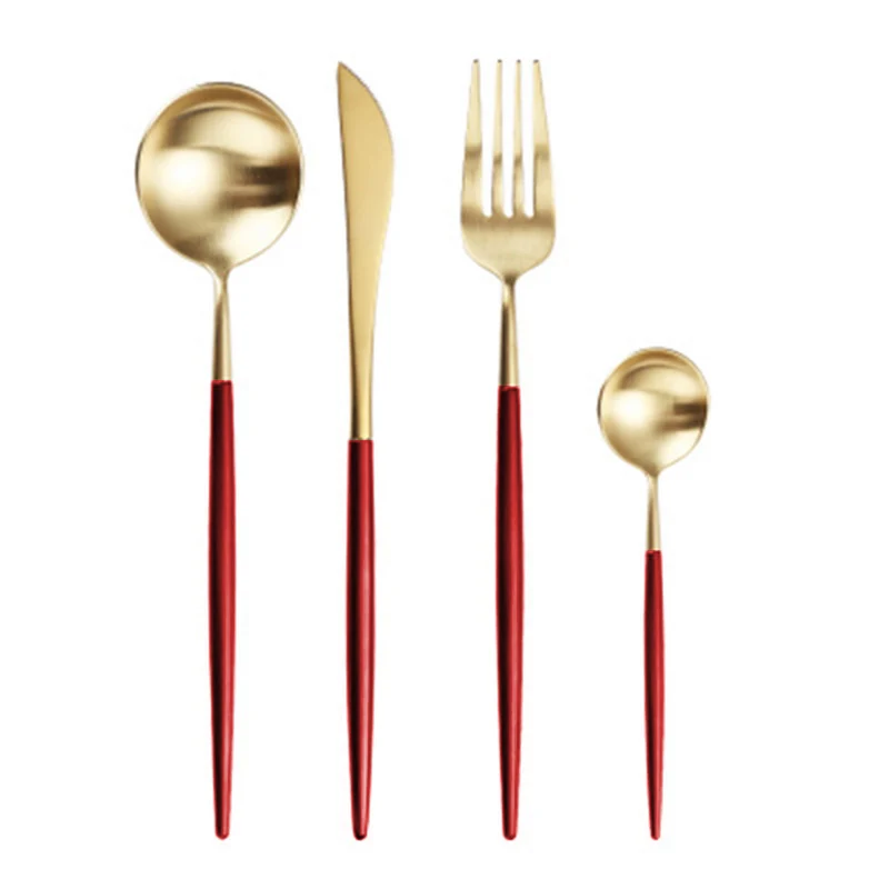 Hot Sale Matte Black Cutlery Set Silverware Set 304 Stainless Steel Dinnerware Set Spoons Forks and Knives Drop Shipping - Цвет: red gold