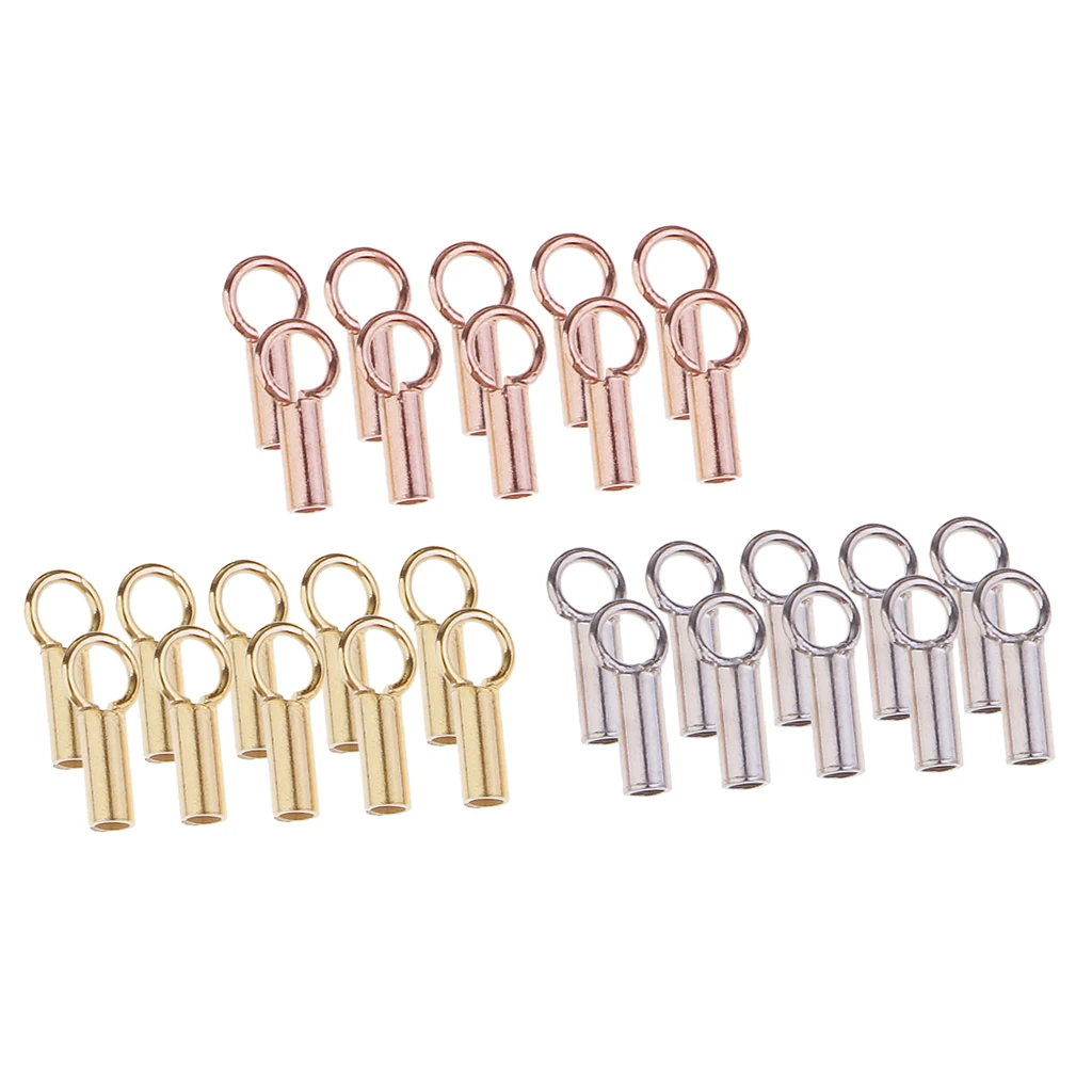 30pcs 925 Sterling silver color Tube Crimp Bead Stopper Cord End Jewelry Findings Vintage Style Necklace Bracelets Accessory