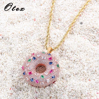 

Donut Rope chain Style Rap Punk Pendant Necklaces Zircon Fashion Metal Hip Hop Men Women Square Zircon Gold Necklace Jewelry