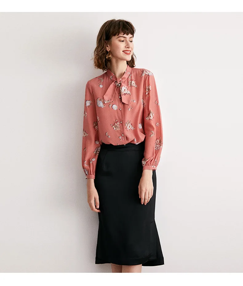 2019 Осенняя модная женская розовая шелковая рубашка Рабочая OL Wind Mulberry Шелковая Популярная свободная рубашка Повседневная розовая рубашка