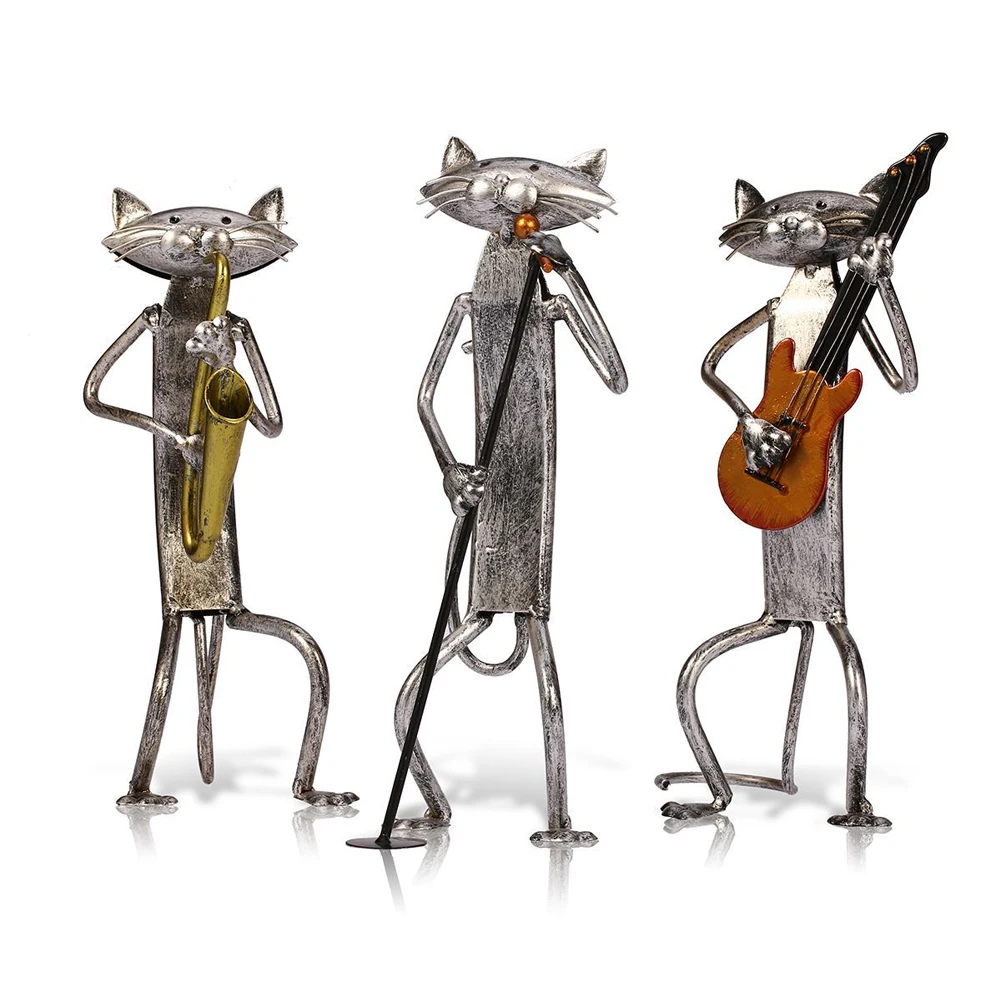 Gift Cat Sculpture Desk Decorative Crafts Figurine Living Room Modern Simple Small Handmade Home Ornament Office Iron Art