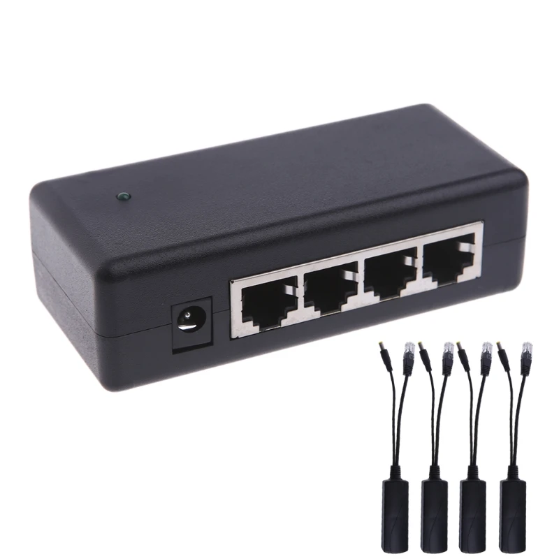 4 Port POE Injector For CCTV Surveillance IP Cameras Power Over Ethernet Adapter