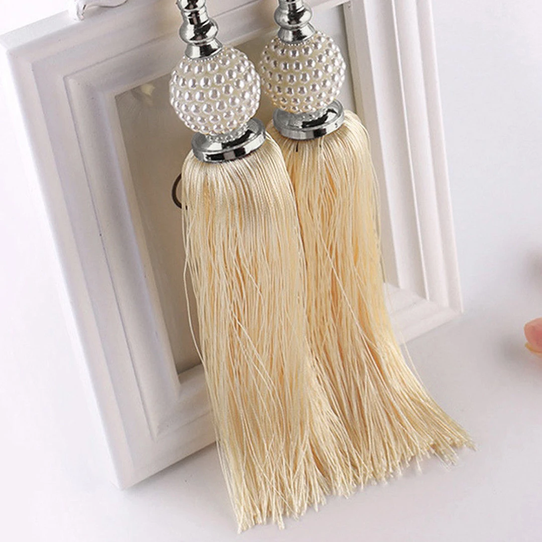 

1Pair Morden Large Curtain Tie Backs With Beaded Ball Tassel Rope Home Decorative Curtain Fringe HoldBack Tieback Rings Buckles
