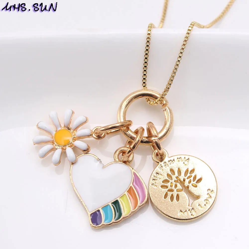 MHS.SUN Fashion Design Kids Girls Heart Flower Key Pendants Necklace Baby Child Charming Chain Necklace Jewelry Accessories New