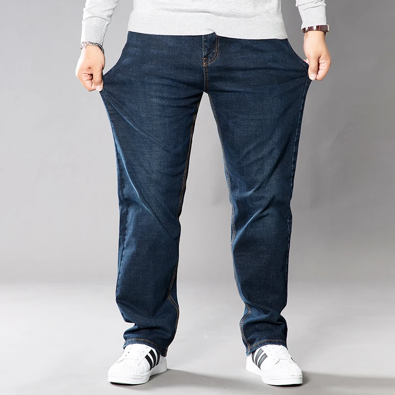Size 42 44 46 48 large size men's jeans 2020 classic stretch wide leg pants loose fat legs increase straight streetwear jeans