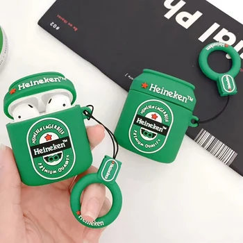 

Hot Green Leisure Beer Ring Soft Silicone Bluetooth Wireless Earphone Cover for Apple AirPods 1 2 Box Anti-fall Headset Case