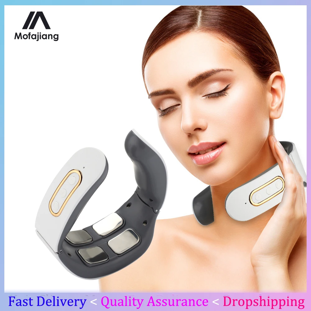 Upgrade 4 Patches Neck Massager With Heating EMS Microcurrent Pulse