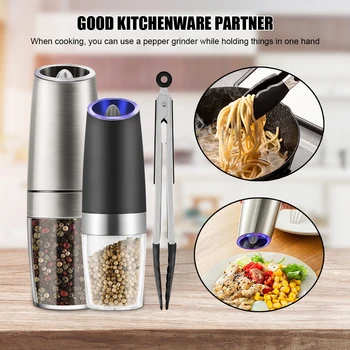 

1Pc Creative Automatic Gravity Induction Electric Salt Pepper Grinder +2Pc Silicone Food Tong Non-slip Tongs Clip Pepper Grinder