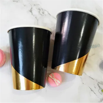 

16pcs Black and Gold Party Paper Cup Gold Party Supplies Paper Drinking Cups Event Candy Snack Chips Packing Modern Party Favor