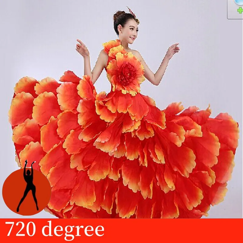 Фламенго испанское платье лепестковая юбка в стиле фламенко Взрослые женщины сценическая одежда бальный костюм танцевальное соревновательное платье SL1449 - Цвет: red 720