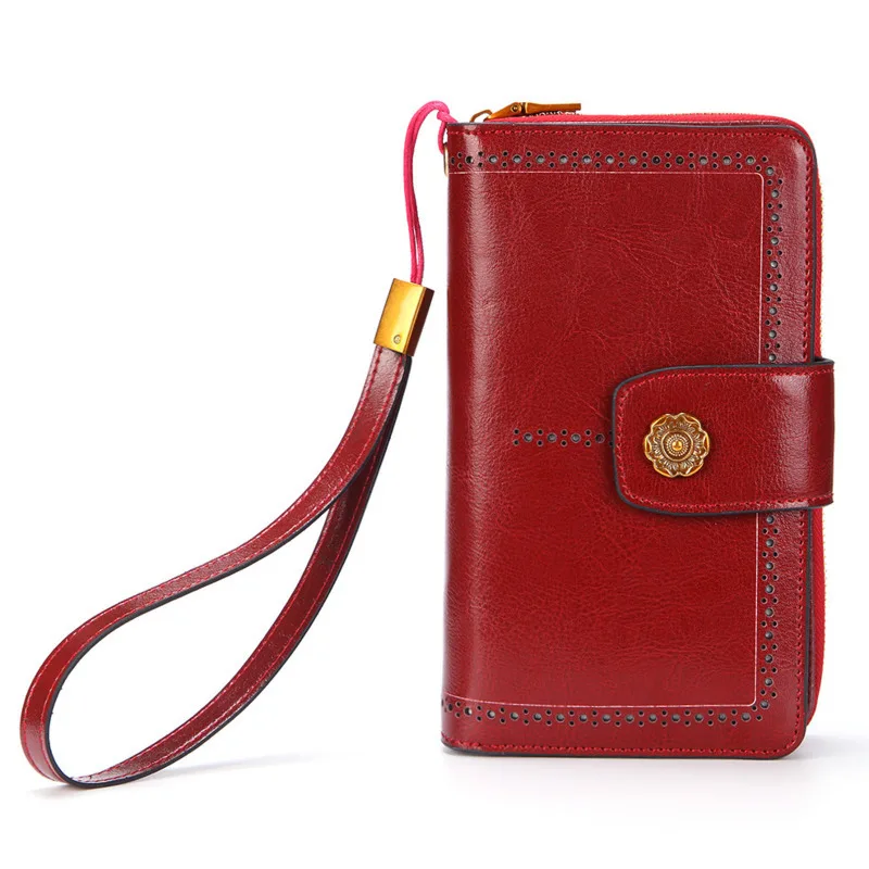 

New Wallets Women Leather Long Large Capacity Genuine Leathe Women Purse With Phone Case Female Purse Zipper Ladies Purses Hasp