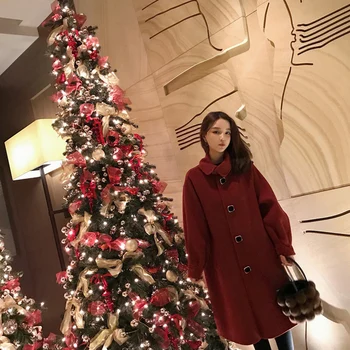 

NEW Autumn and winter 2019 Vintage Lapel woolen coat women's medium long temperament woolen coat women
