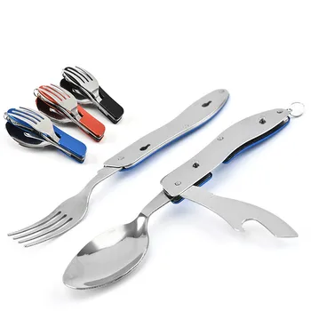 

Camping Cutlery Set Fold Spoons Fork Portable Stainless Steel Travel Dinner Set Silverware Couverts De Table Dinnerware AC50CS