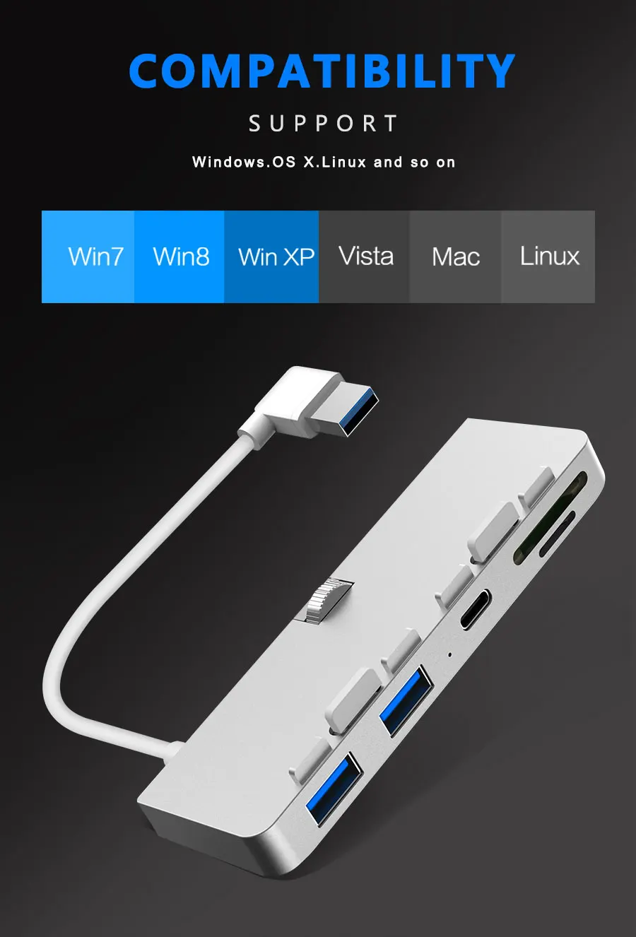 Divisor do Adaptador do Porto do Cubo de Usb 3.0 da Liga Alumínio com Leitor de Cartão do sd tf para o Computador Magro de Imac 21.5 27 Pro Unibody - Imagem 2