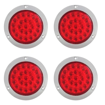 

4 Pack Round Led Trailer Tail Lights Red 24 Led Flange Mount Waterproof Chrome 4 Inch Brake Stop Turn Lights