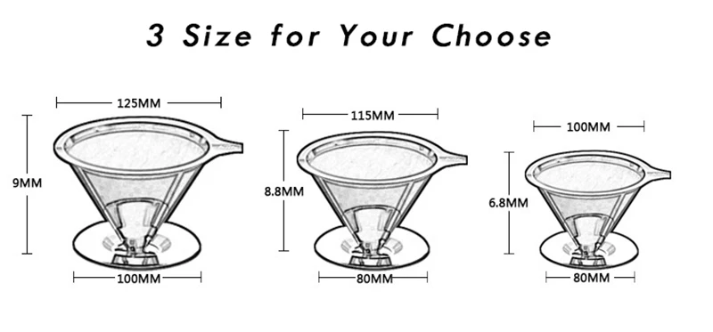 Двухслойный фильтр для кофе 304, держатель для кофе из нержавеющей стали, воронка-дриппер для кофе, сетчатый фильтр для кофе, 3 размера