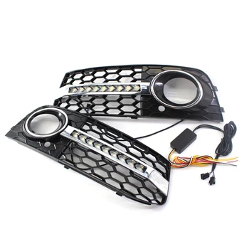 

Hot New Car Front Bumper Fog Light Grilles Honeycomb Grille Led Turn Signal L & R Mesh 2PCS Fit for AUDI A4 B8 09-11