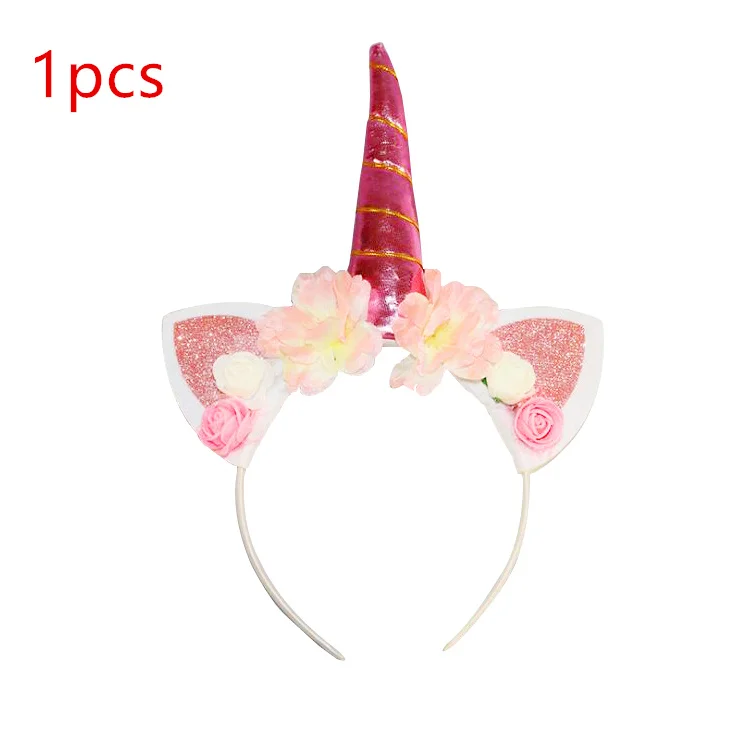 Headband 1pcs 10 шт., розовые тарелки с единорогом, вечерние принадлежности для детского душа, одноразовые тарелки с единорогом, украшения для дня рождения, тарелки с единорогом - Цвет: Headband 1pcs