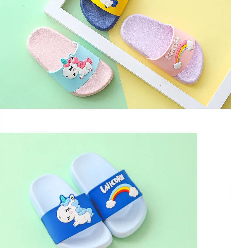 Kids Slippers for Boy Girl Rainbow Shoes Summer Toddler Animal Kids Indoor Baby Slippers PVC Cartoon Slippers