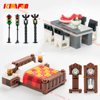 

City Accessories MOC Street Traffic Light Clock Bricks DIY Desk Bed Table Building Blocks Furniture Toys Compatible with Lego